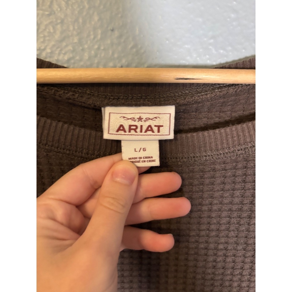 Ariat Womens Brown Waffle Knit Thermal Top Southwestern Embroidered Large - Picture 3 of 5